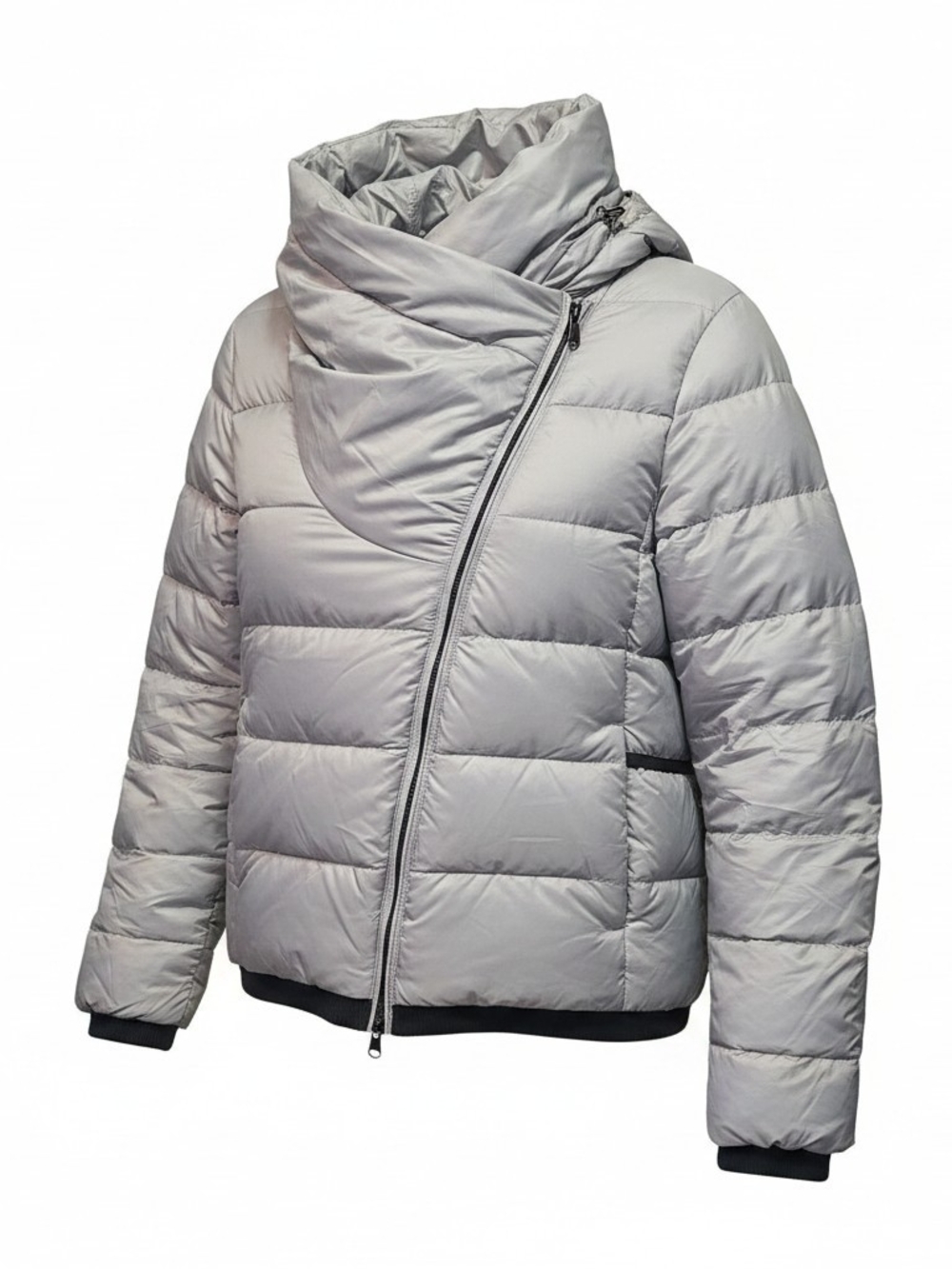 Nike Light Gray Asymmetric Puffer Jacket with High Funnel Collar